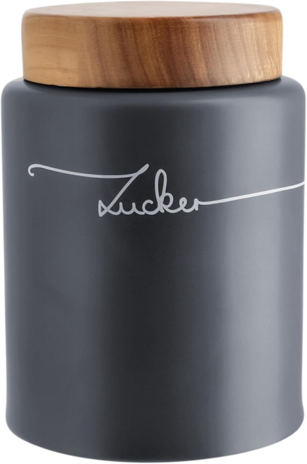KHG Storage Jars Set Ceramic Anthracite Wood Lid Coffee Container Potato Box Onion, Sugar