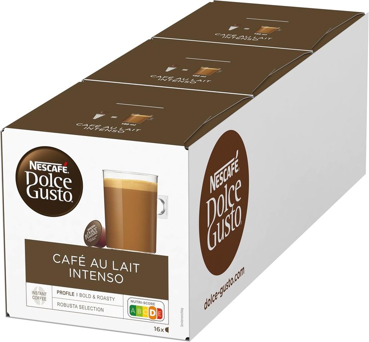 NESCAFÉ DOLCE GUSTO Café au Lait Intenso Coffee Capsules Pack of 3 (3 x 16 Servings)
