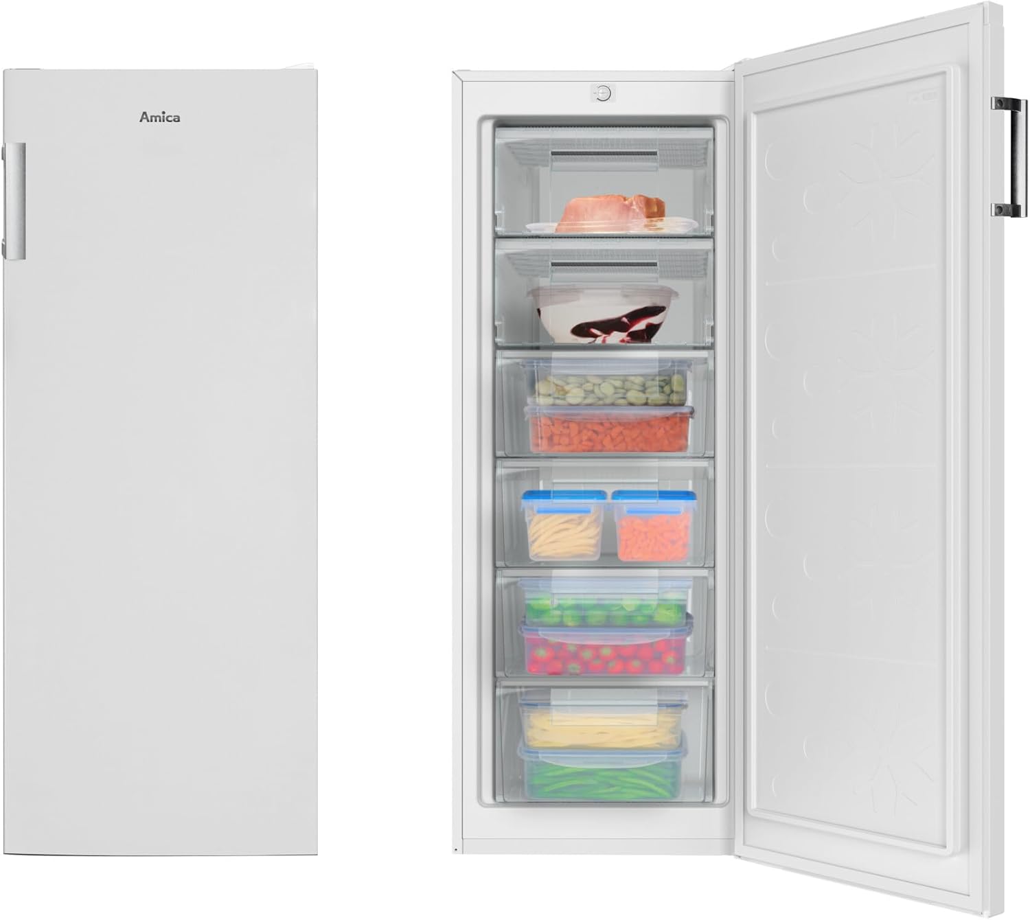 Amica Store Amica Freezer White 177 Liters Height 144 cm Energy Efficiency Class C / Four Drawers / 2 Compartments with Flap / Interchangeable Door Hinge