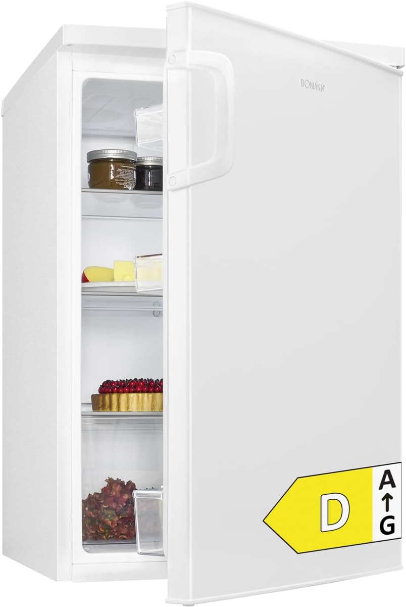 Bomann® Fridge without Freezer | Energy Class D | 85 cm | Quiet 39 dB | 3 Shelves | Door Hinge Changeable | 133 L | Small Fridge with Vegetable Compartment | Standard Fridge | VS 2195.1 White