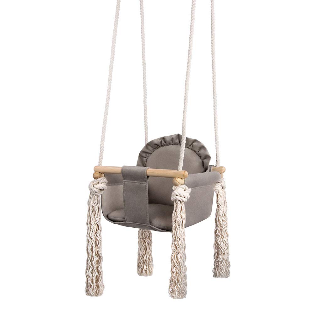LULANDO Swing, Baby Swing, Baby Swing, Children\'s Items, for the youngest, Child-Friendly, for Boys and Girls, Can be Mounted Anywhere, Height-Adjustable, Frill Grey