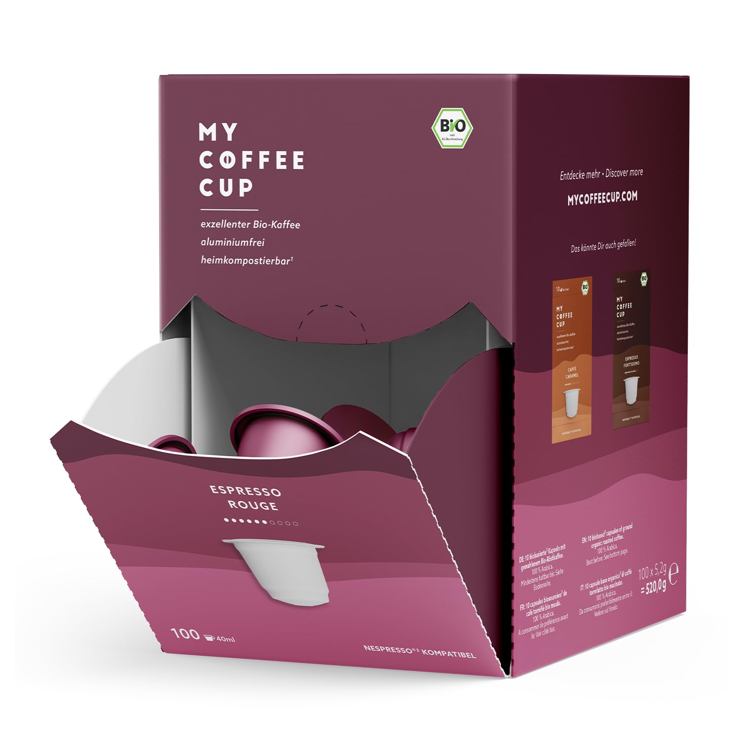 My Coffee Cup - Mega Box ESPRESSO ROUGE - Organic Coffee I 100 Coffee Capsules for Nespresso®³ Capsule Machines I 100% Home and Garden Compostable I Sustainable - 0% Aluminum