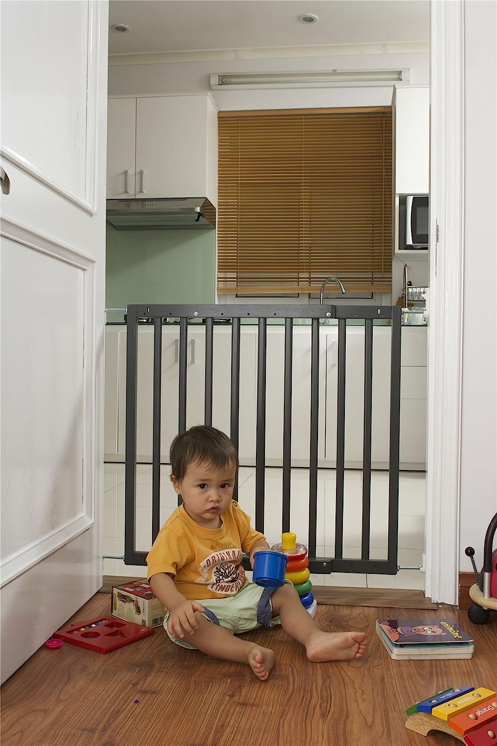 Safetots Solid Wood Print Mounted Stair Gate Grey 74 cm - 81 cm
