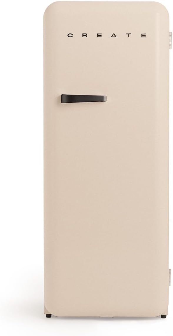 CREATE Retro Friend 150 Black Fridge Freezer 281 L in Sand Handle 102 W Low Energy Consumption 150 cm 3 Shelves Temperature Control 60 x 60 x 150 cm
