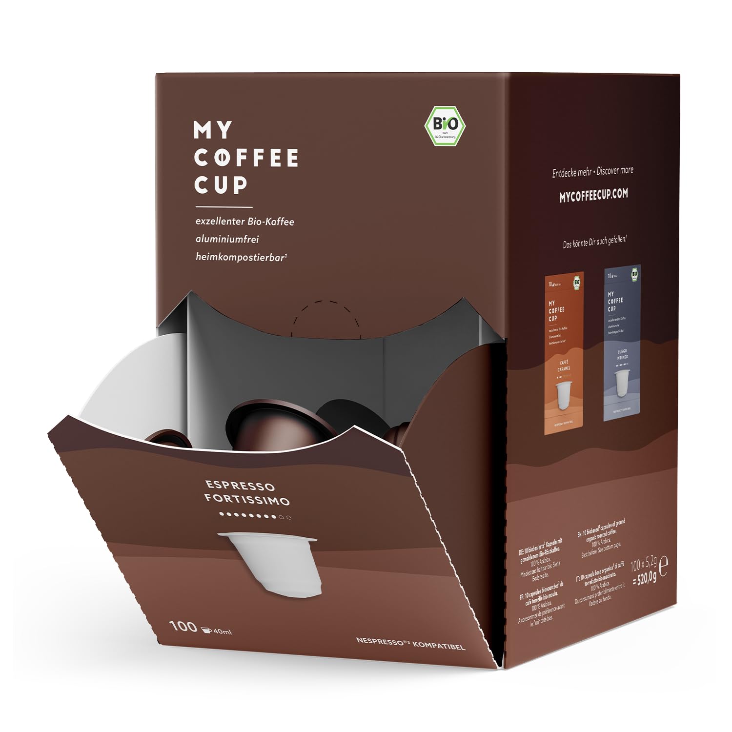 MY-COFFEE CUP My Coffee Cup - Mega Box ESPRESSO FORTISSIMO - Organic Coffee for Nespresso®³ Capsule Machines I 100% Home and Garden Compostable I Sustainable - 0% Aluminum