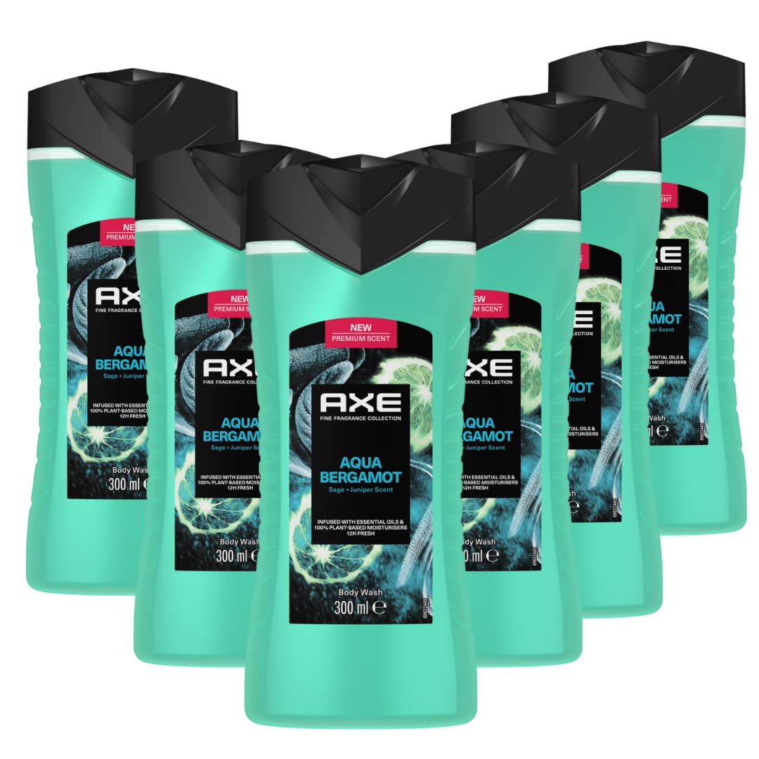 AXE FINE fragrance Collection Aqua Bergamot Bodywash Shower Gel for 12 Hours Long-Lasting Freshness With 2x more Fresh Booster 300 ml Pack of 6