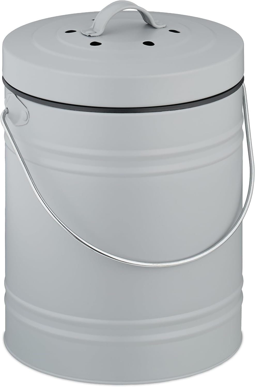 Relaxdays Kitchen Compost Bin, 5 Liters, Small Rubbish Bin, Lid and Odor Filter, Waste Bin, Organic Waste, Iron, Gray