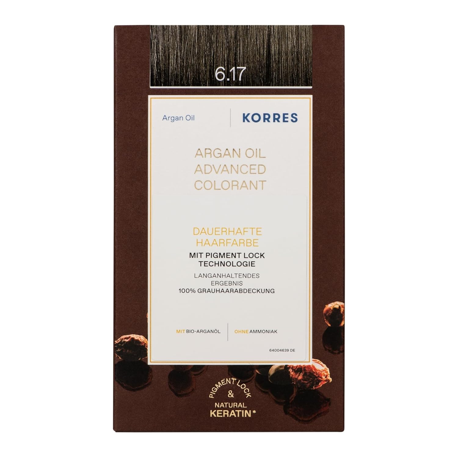 KORRES Argan Oil Colorant - Amonia-Free Hair Color Dark Blonde Beige 6.17 - 100% Gray Hair Coverage & Vegan for a Long-Lasting Color Result