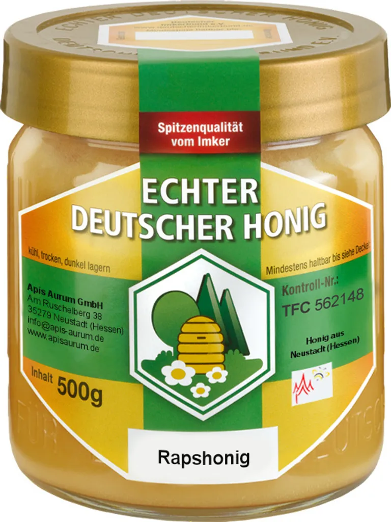 Apis Aurum GmbH Rapeseed Honey - Genuine German Honey - 1x500g from the beekeeper in Neustadt (Hesse)