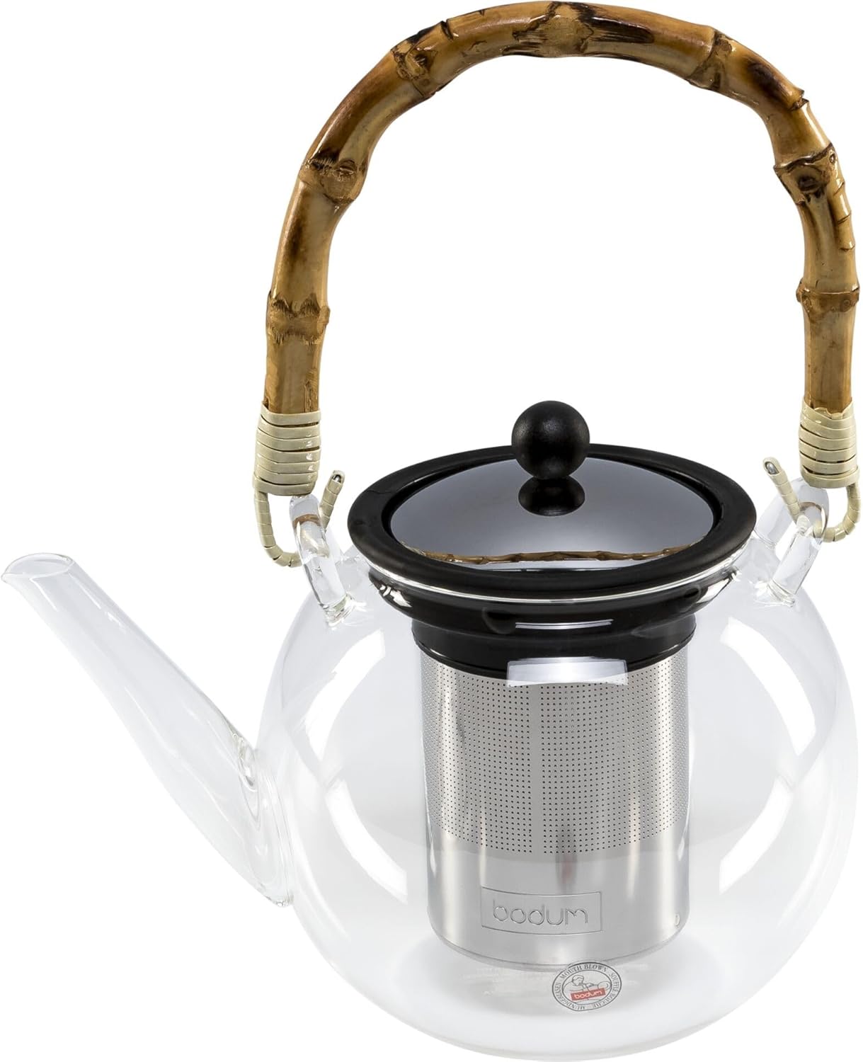 BODUM Piston Teapot, Stainless Steel Filter, Natural Bamboo Handle, Transparent, Glass, glass, Bambou, Transparent, Inox, 1 L