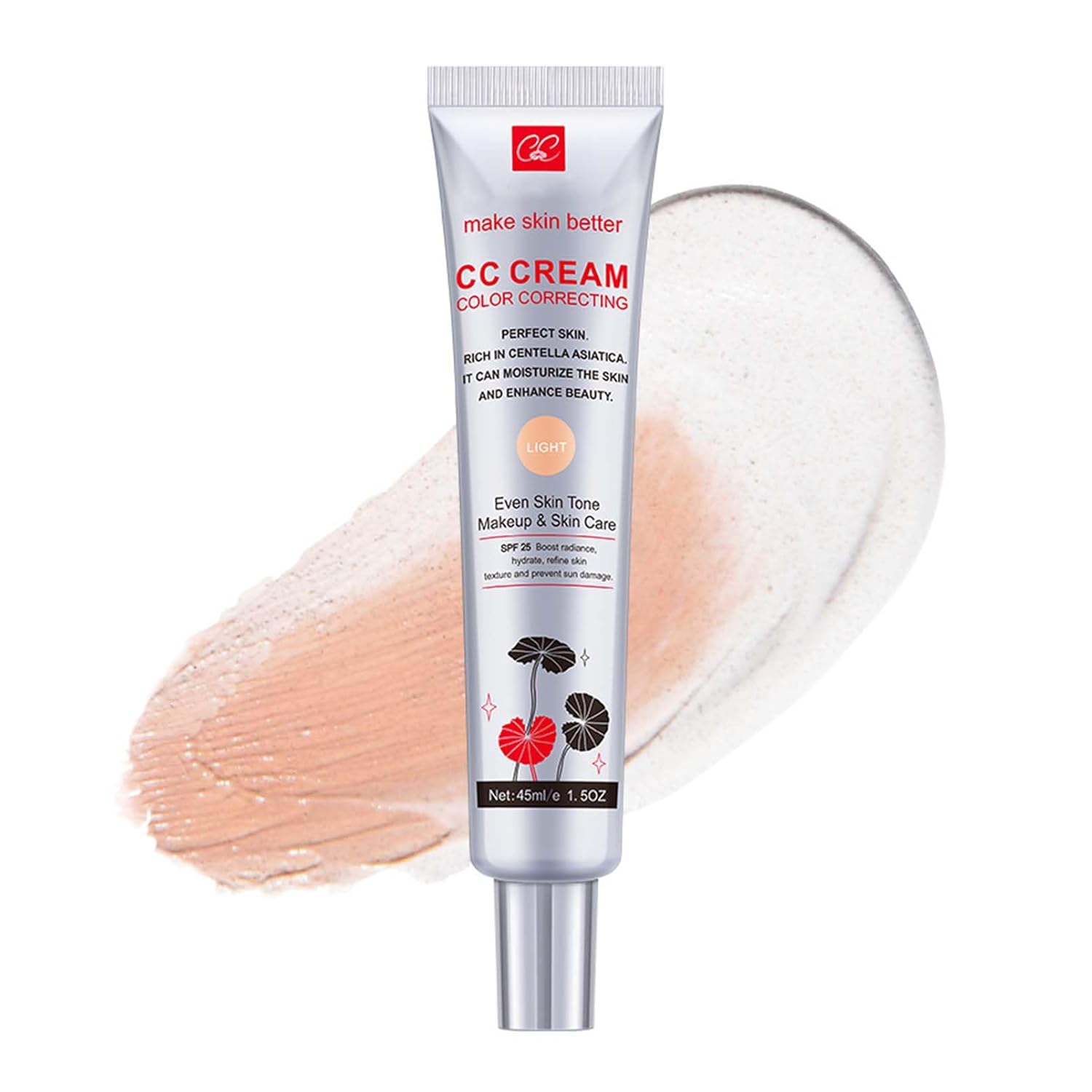 EONFAVE CC Cream - Color Correcting CC Cream with Centella Asiatica - Concealer CC Cream with Full Coverage - Sunscreen Pre-Makeup Foundation SPF 25 - Light