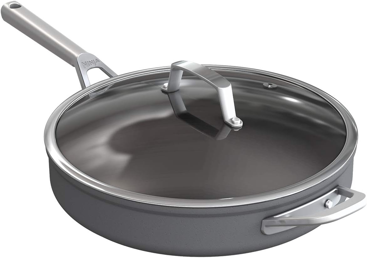 Ninja Foodi ZEROSTICK C30130EU 30 cm Frying Pan with Glass Lid, Non-Stick Coating, Hard Anodized Aluminum, Suitable for Induction Cookers, Dishwasher-Safe, Oven Safe up to 260 °C, Stainless Steel