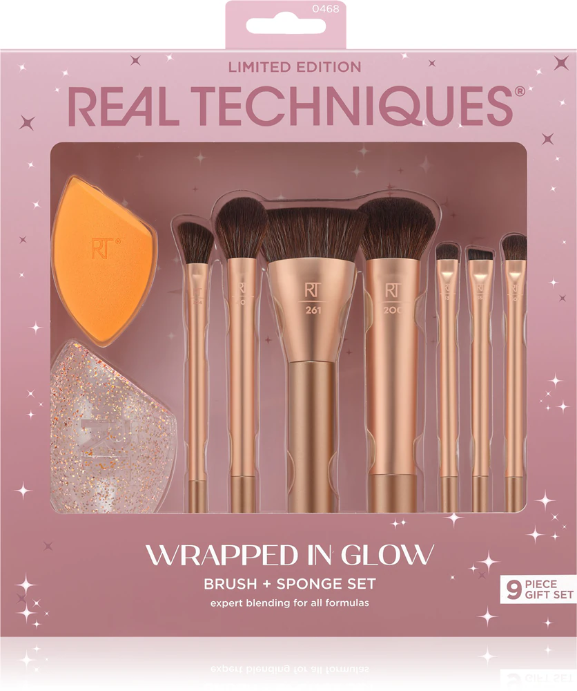Real Techniques Wrapped In Glow Brush + Sponge Set brush set