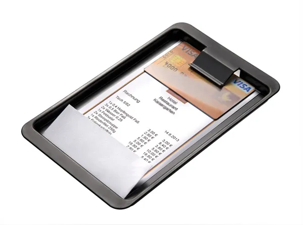 Invoice tray 20 x 12 cm, H: 0.5 cm, ABS, black, with clip, 24 sets