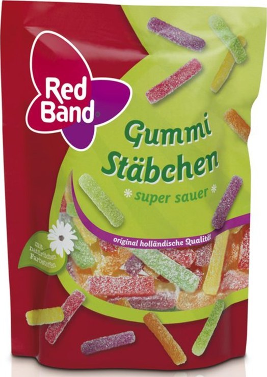Red Band Rubber Sticks Super Sour Premium Stand-Up Pouch