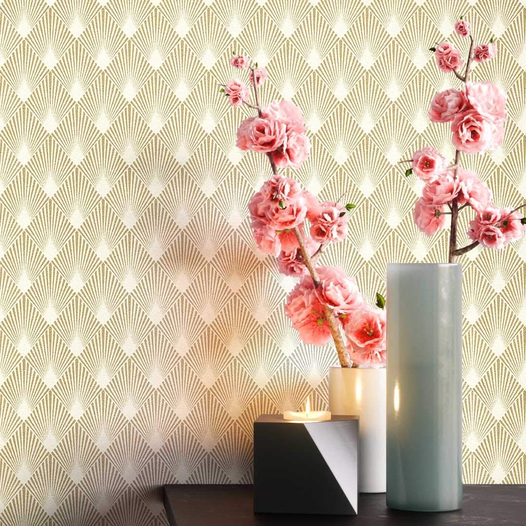 Newroom Design Newroom Wallpaper Graphic Cream Pattern 50S Art Deco Non-Woven Wallpaper Lu