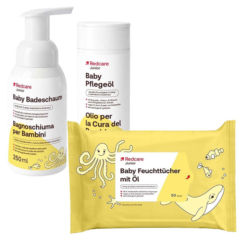Redcare Junior Baby Care Oil + Redcare Junior Baby Bath Foam + Redcare Baby Wipes with Oil 500 ml