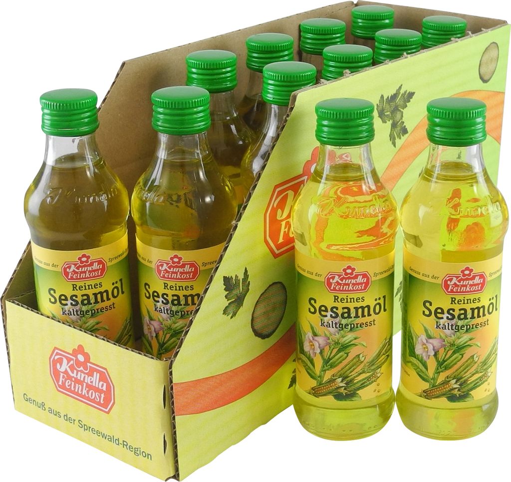 Pure cold-pressed sesame oil from Kunella Feinkost - 12-pack (12 bottles of 100 ml each)