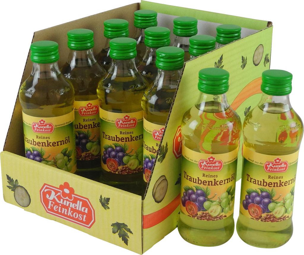 Pure grape seed oil from Kunella Feinkost - 12-pack (12 bottles of 250 ml each)