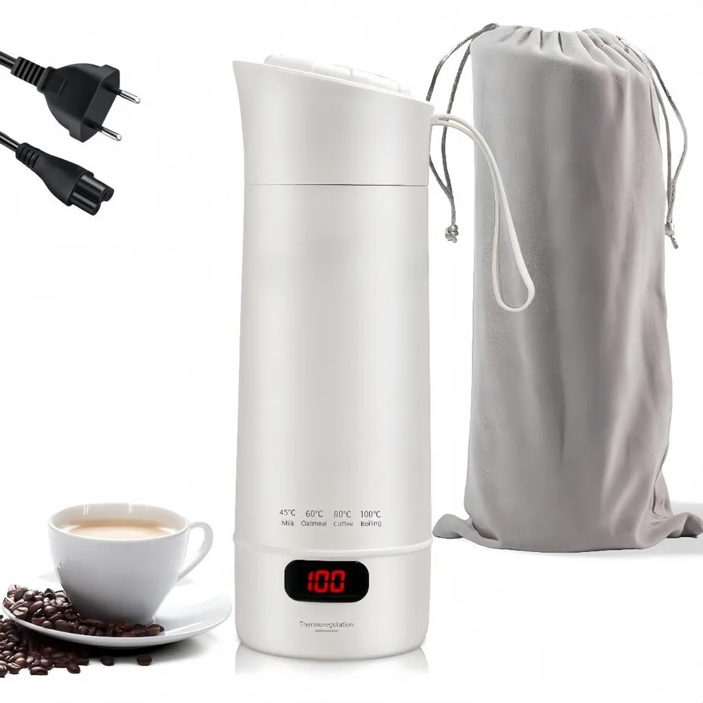 Coolden Small travel kettle, 400ml portable electric water cup, 304 stainless steel, 4 adjustable temperature settings with automatic shut-off