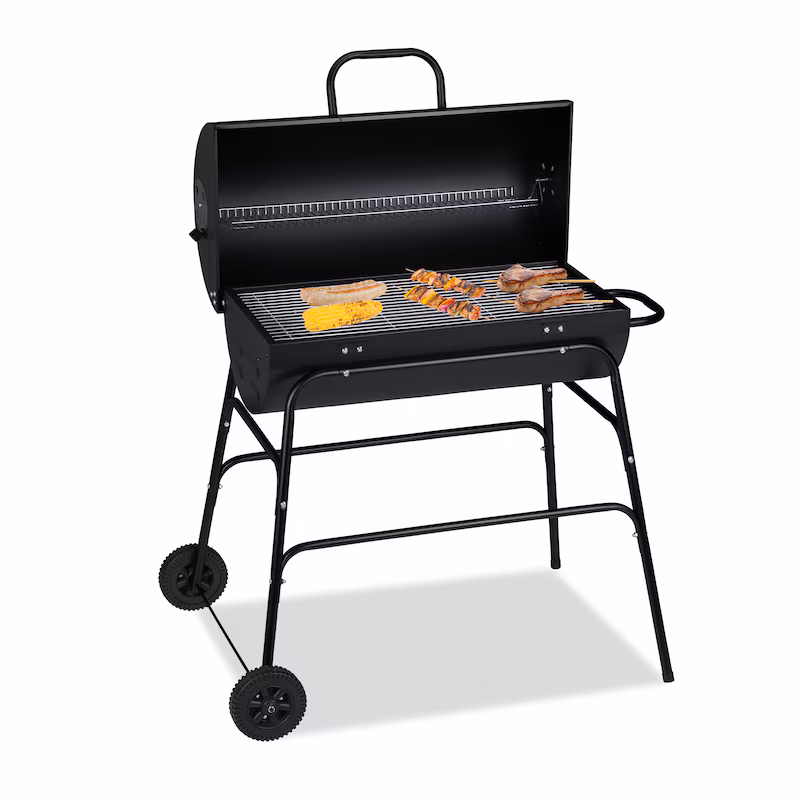 Relaxdays charcoal grill, XXL grill cart with lid, adjustable ventilation, stable, HWD: 96.5 x 103 x 64.5 cm, black