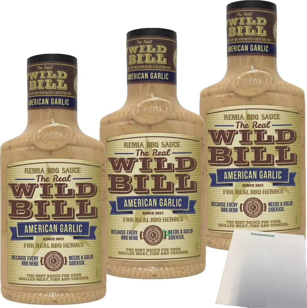 REMIA Wild Bill American Garlic Sauce Garlic Barbecue Sauce 3-pack (3x450ml bottle) + usy Block