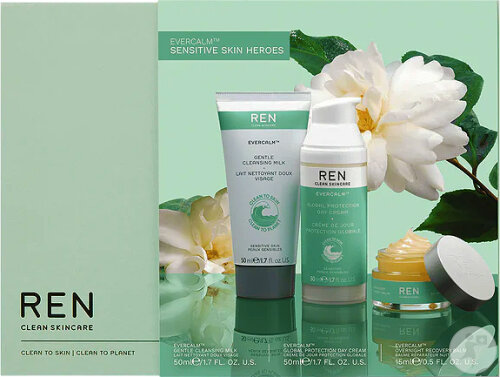 REN Clean Skincare Evercalm Cleansing Milk 50ml + Day Cream 50ml + Repairing Night Balm 15ml