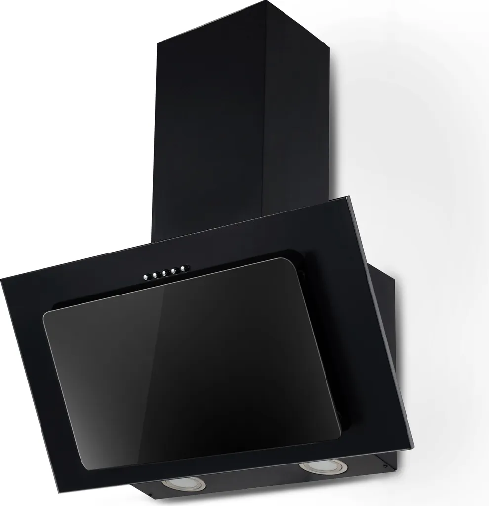 respekta extractor hood, angled wall-mounted hood, head-free, glass, 60 cm, black, LED