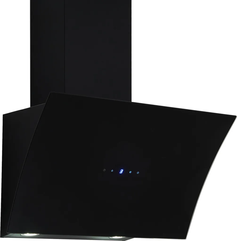 Respekta extractor hood, angled wall-mounted hood, head-free, glass, 60 cm, black, LED
