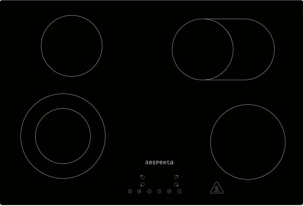 Respekta Frameless Glass Ceramic Cooktop, Self-Sufficient/Built-in Cooktop with 4 Cooking Zones / 9 Power Levels / Touch Control / Roasting Zone & Dual-Circuit Cooking Plate / Timer / 77 cm / in Black / KM 7700-28