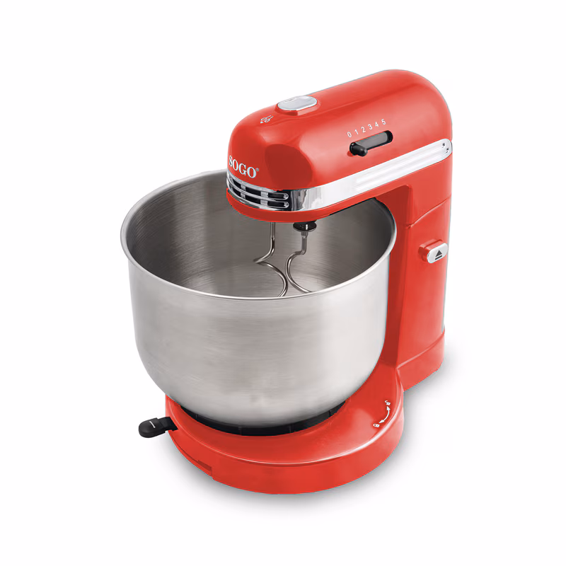 SOGO Retro 3.5L 350W Food Processor and Mixer Red with 5 Speeds and Rotating Bowl – For Kneading, Mixing, Whipping