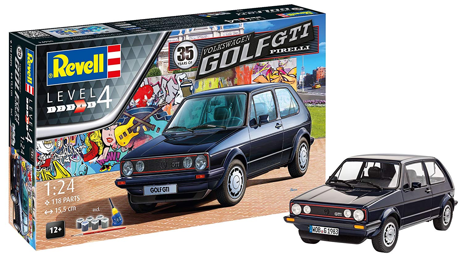 Revell 05694 12 Model Kit 35 Years 1: 24 Scale VW Golf GTI Pirelli, Level 4