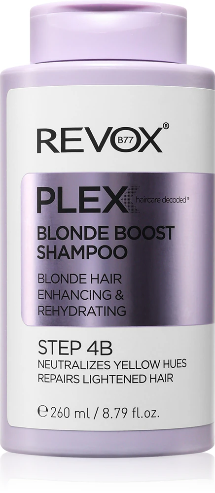 Revox B77 Plex Blonde Boost Shampoo. Step 4B Shampoo to neutralize yellow tones for blonde hair