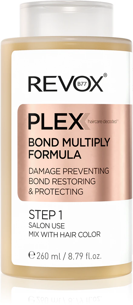 Revox B77 PLEX Bond Multiply Formula. Step 1 protective care for damaged, chemically treated hair