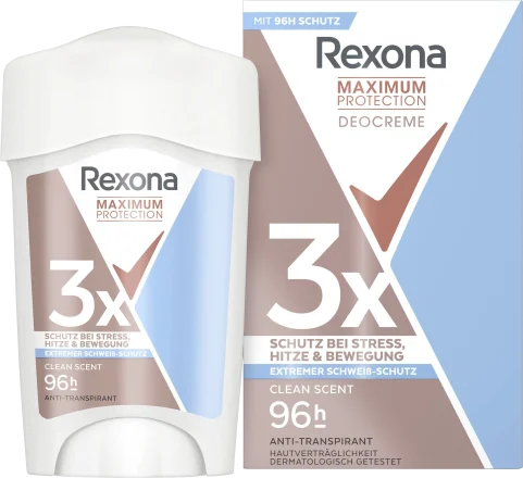 Rexona Antiperspirant Deodorant Cream Maximum Protection Clean Scent, 45 ml