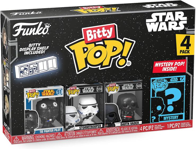Funko Bitty Pop! Star Wars - Darth Vader™, TIE Fighter Pilot™, Stormtrooper™ and a Surprise Mini Figure - 0.9 inch (2.2 cm) Collectible Stackable Display Shelf Included