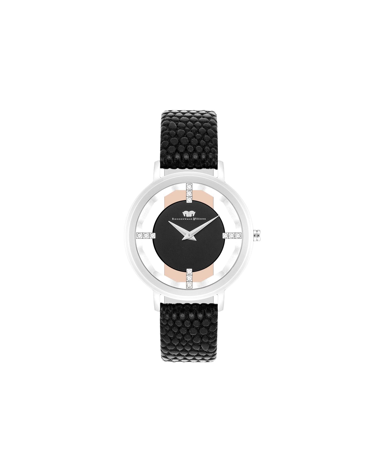 Rhodenwald & Söhne watch quartz watch Lucrezia in silver genuine leather in black