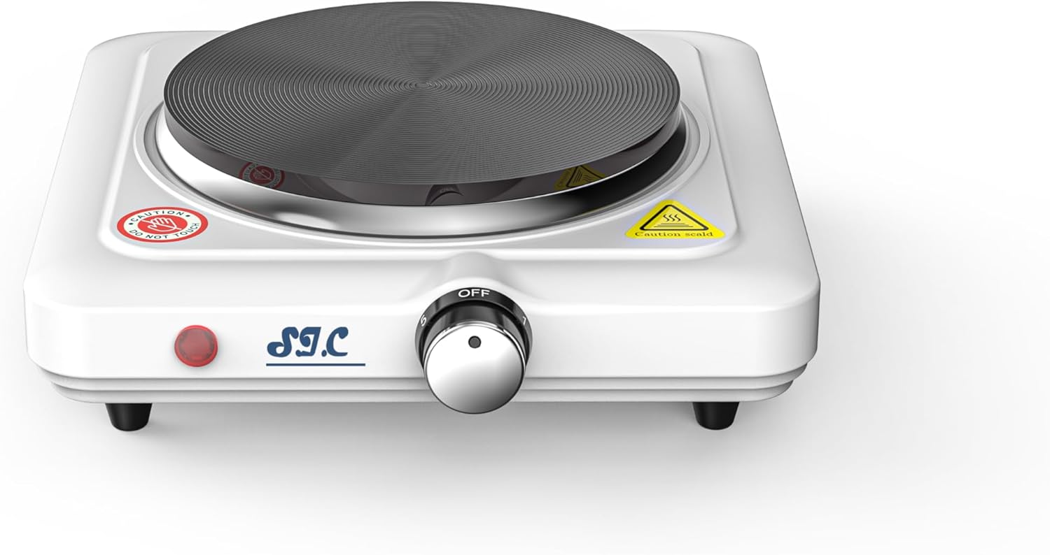 Portable Electric Stove with Single Plate Portable Cast Iron Adjustable Temperature for Camping Travel Outdoor Kitchen (1000W)