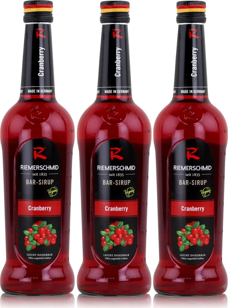 Riemerschmid Bar Syrup Cranberry 0.7L - Cocktails Milkshakes (pack of 3) 700 ml