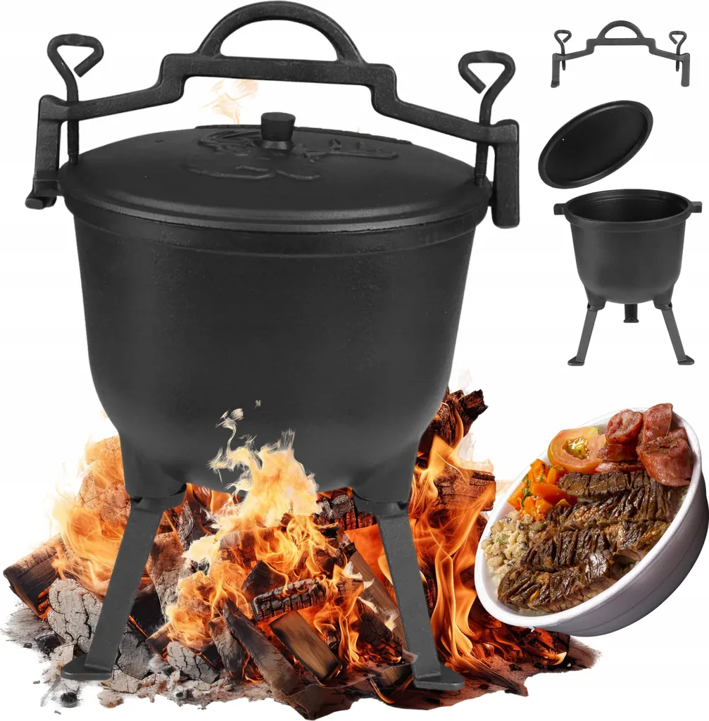Happypet Giant 16L Hunter's Glass Roaster - Robust cast iron pot for campfires and grills. Brand quality from Rossner! Ideal for outdoor cooking and rustic meals.