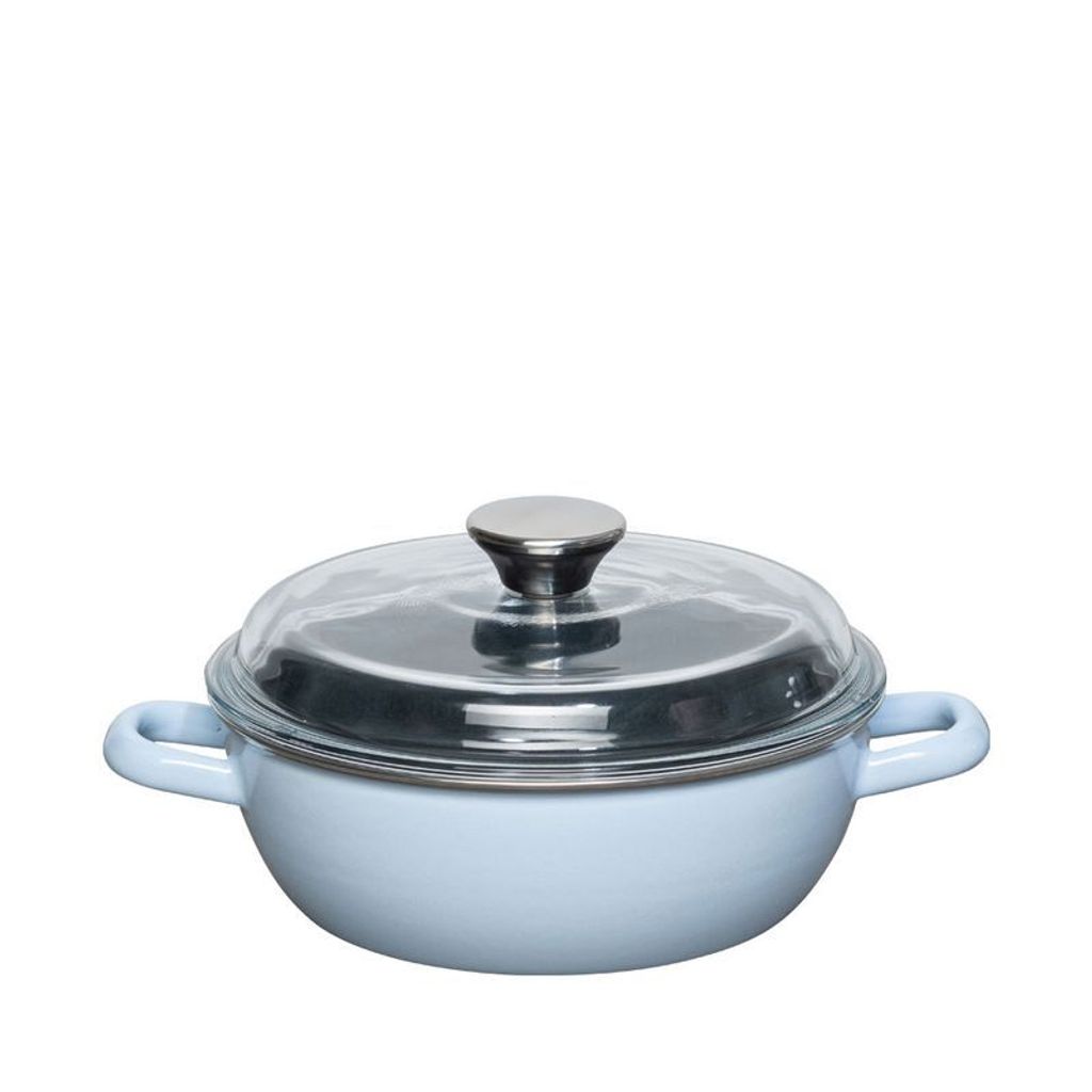 Riess enamel braising pan with glass lid Ø 20 cm, high, light blue / Sky Blue