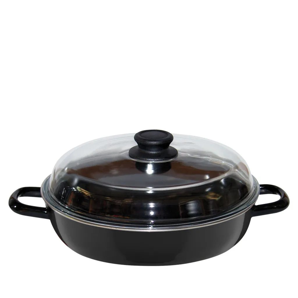 Riess braising pan with glass lid Ø24cm two handles black enamel