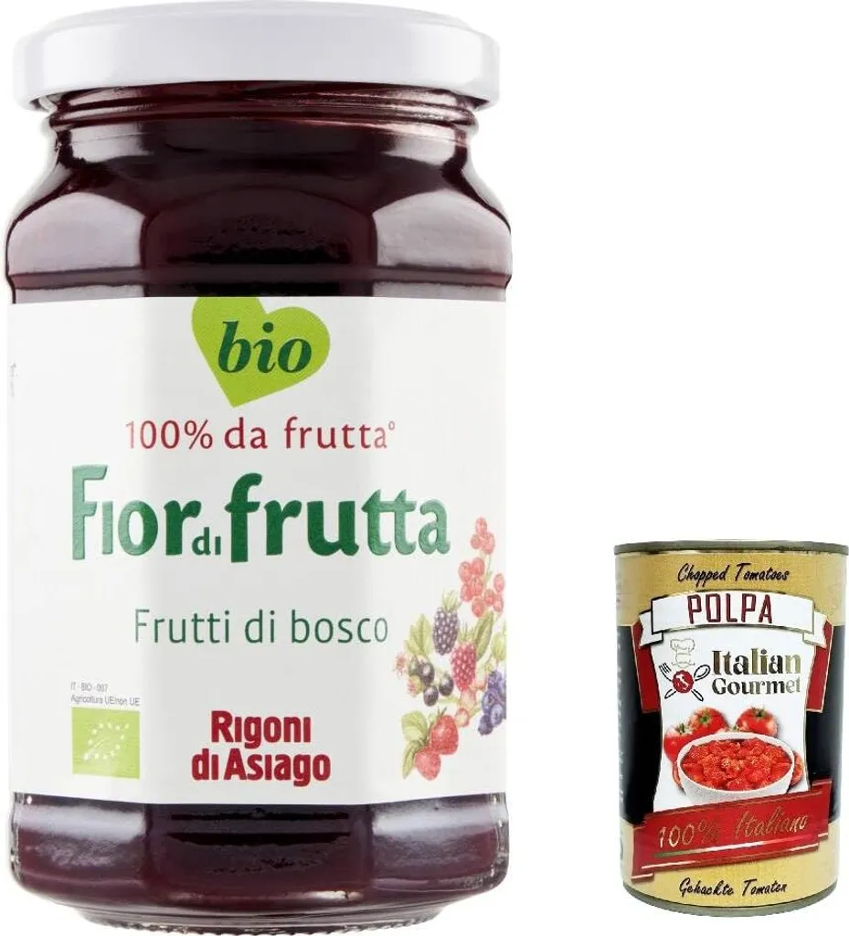 Rigoni di Asiago 3 x 250g - Fiordifrutta Fruit Spread - Strawberries and Wild Strawberries - Spread, Jam, Preserve, Bread Spread, Original from Italy + Italian Gourmet polpa 400g