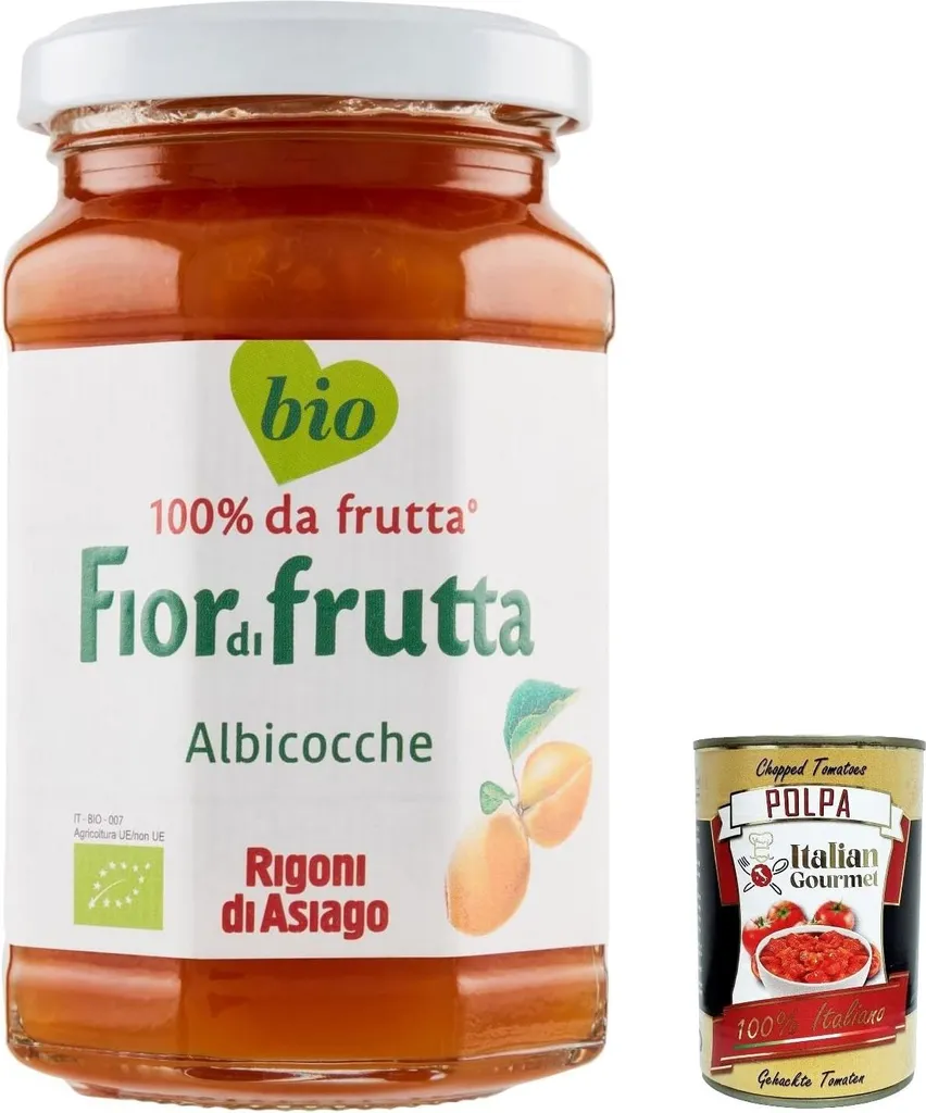 Rigoni di Asiago 6 x 250g - Fiordifrutta Apricot Spread, Jam, Marmalade, Bread Spread, Original from Italy + Italian Gourmet Polpa 400g