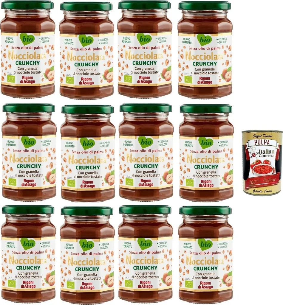 Rigoni di Asiago Nocciolata - Crunchy, 12 x 250g, Hazelnut Cream without Palm Oil, Nut Nougat Cream without Palm Oil, Delicious Spread + Italian Gourmet Polpa 400g