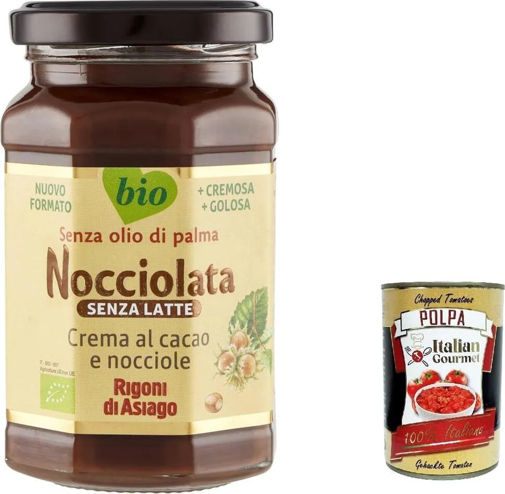 Rigoni di Asiago Nocciolata - Dairy-free, 3 x 250g, Hazelnut cream without palm oil, Nut nougat cream without palm oil, Delicious spread + Italian Gourmet polpa 400g