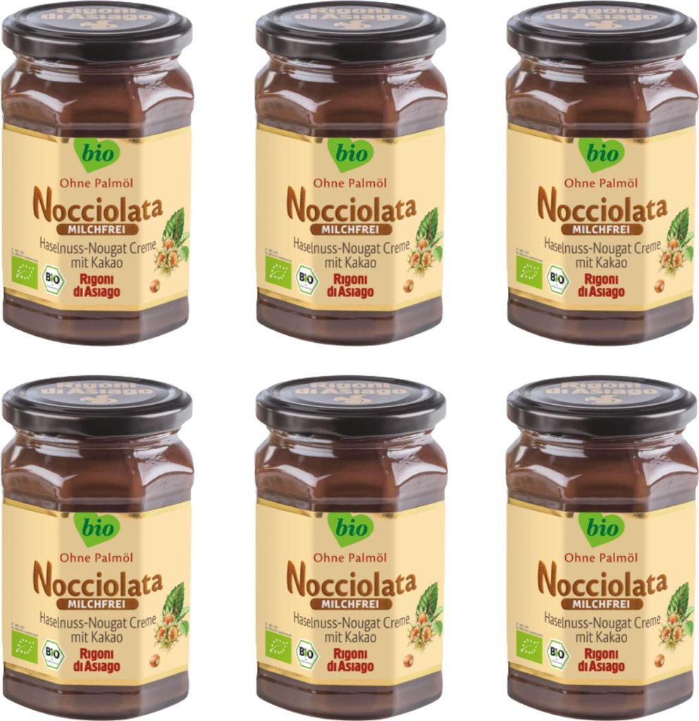 Rigoni di Asiago Nocciolata - Dairy-free, 6 x 650g, Hazelnut cream without palm oil, Nut nougat cream without palm oil, Delicious spread