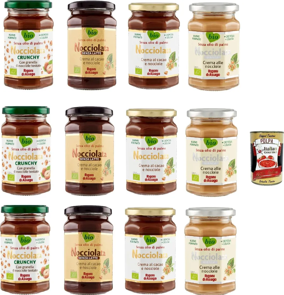 Rigoni di Asiago Nocciolata - Sample Pack, 12 x 250g, Hazelnut Cream without Palm Oil, Nut Nougat Cream without Palm Oil, Delicious Spread + Italian Gourmet Polpa 400g