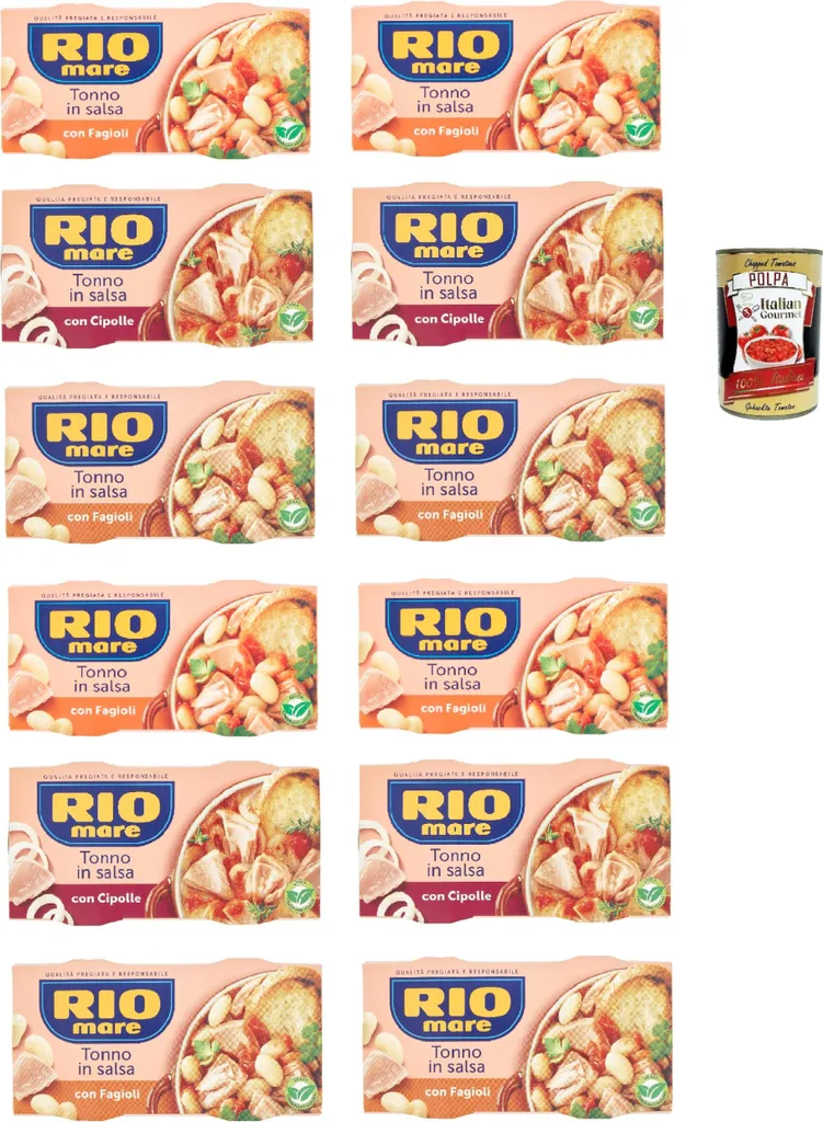 Rio Mare con gusto test package ready meals tuna instant food, Tonno e fagioli, Tonno e cipolle, Tonno e piselli 24x 160g + Italian Gourmet polpa 400g