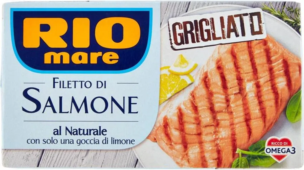 Rio Mare Filetto di Salmone Grigliato al Naturale with una goccia di limone Grilled salmon fillet with a drop of lemon 125g rich in Omega 3 125g